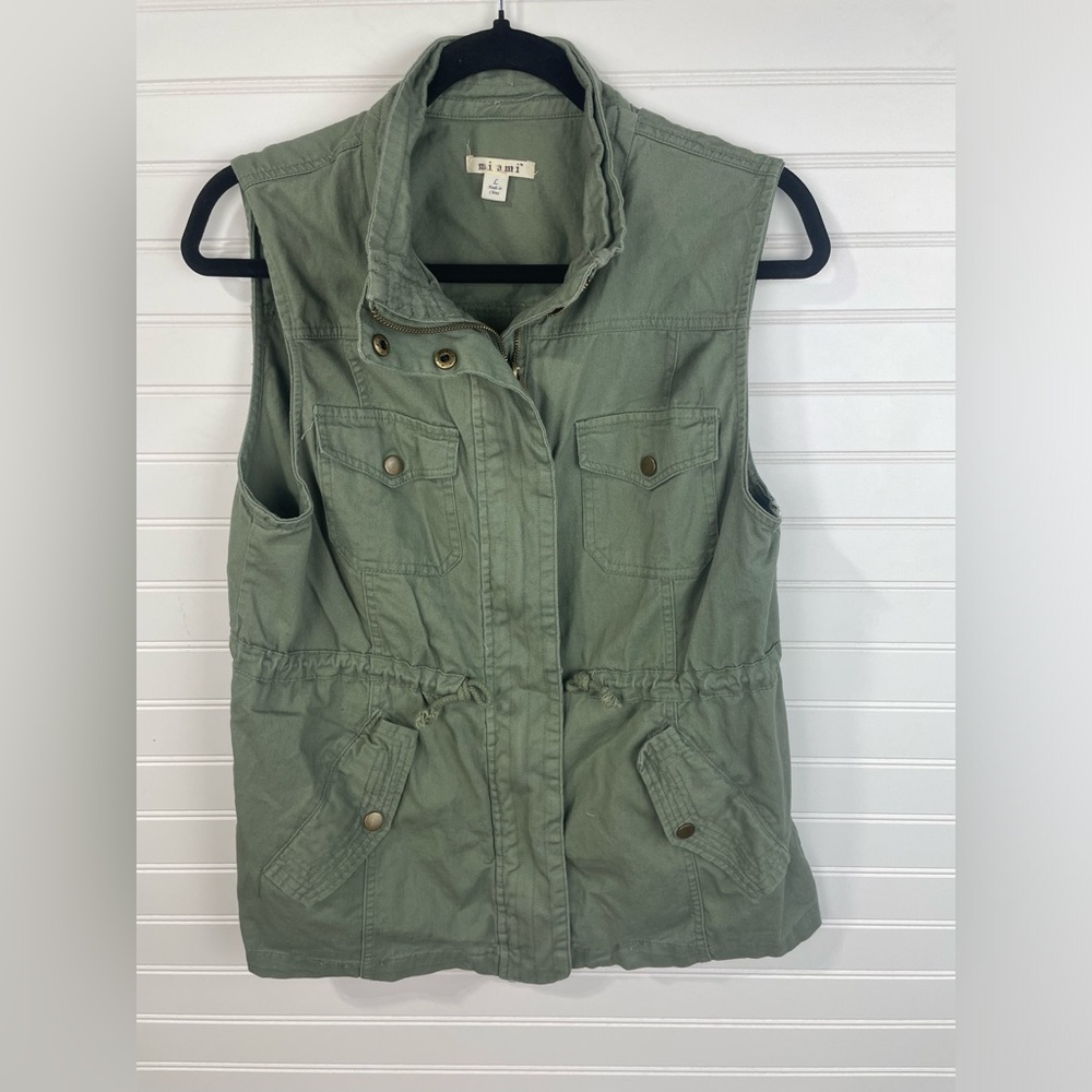 Miami Green Sleeveless Utility Army Zip Up Collared Vest Large Women’s GUC